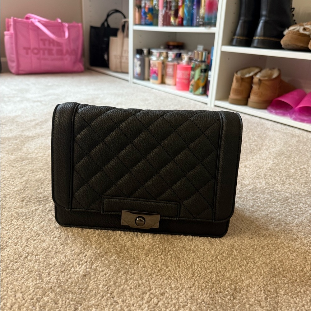 JustFab Black Quilted Clutch with Metal Clasp